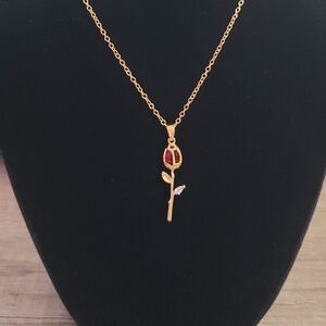 Gold Plated Rose Pendant Handmade Necklace 16" -18" Chain Adjustable